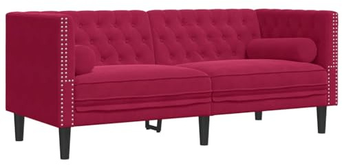 vidaXL Chesterfield Sofa mit Nackenrollen 2-Sitzer, Couch mit Armlehnen Rückenlehne Stützbeine, Polstersofa für Wohnzimmer, Couchgarnitur, Weinrot Samt