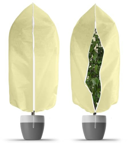 OFFCUP Hivernage Plantez,2pcs 60g/m² 80 * 100cm Housse d'hivernage avec Cordon de Serrage et Zipper, Housse de Protection pour Plantes, Coupe Réutilisable Voile Hivernage Plante