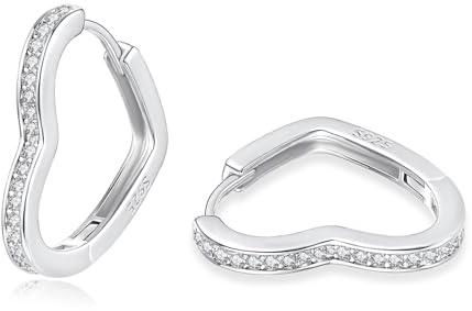 Loutade Creolen Silber 925, Sterling Silber Herz Ohrringe mit Zirkonia, Hypoallergen Geometrische Ohrringe Silber 925 Creolen, Knorpel Schlafen Herzförmige Silber Damen Kreolen für Mädchen Frauen