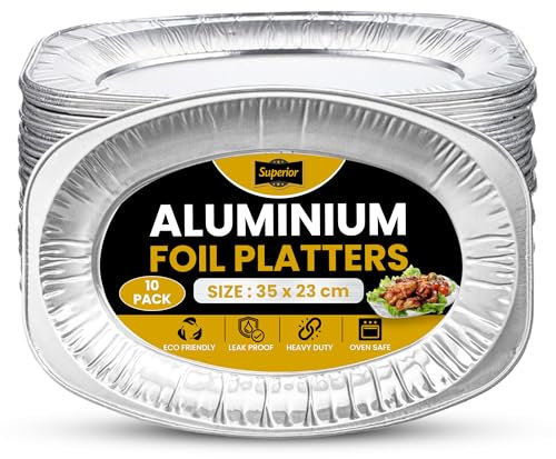 Superior Foil Serving Platters -10 Pack Serving Catering Platter, Oven and Freezer Safe-Aluminium Appetizer Servings Tray, Reusable Serving Platters for Parties, Buffets, BBQs, 35x23cm