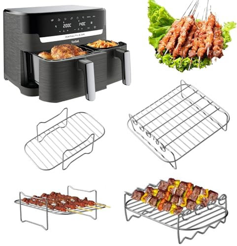 Lifemaison Accessoires de friteuse à air chaud pour Dual Basket 3000, 9L/Tefal 5,2/3,1 l, Easy Fry, 2 supports de friteuse à air avec 5 brochettes, accessoires Air Fryer pour Tefal