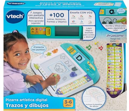 VTech - Pizarra Artística Digital Trazos y Dibujos, Pantalla LCD, Voz Interactiva, Juguete Educativo 3-8 años, Versión ESP