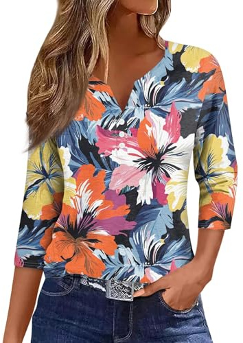 TOFOTL Blusa Donna Body Elegante Termica Palestra Stampa Floreale Sexy Tuniche Estate Vacanza Blusa Elegante Magliette Cotone Manica Corta Estivo Righe T-Shirt Manica Lunga Donna Arancia M