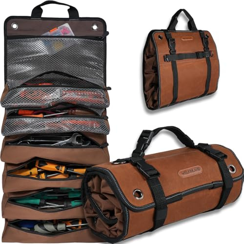 WELKINLAND Heavy-Duty Waxed Canvas Tool Roll, 7-Pocket 15L Tool Bag Roll