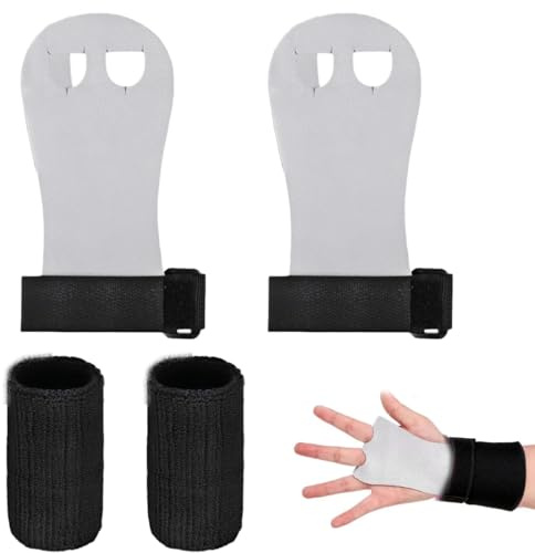 1 Paar Leder Griffpads Kinder für Gymnastik & Training, Gymnastikhandschuhe mit Handgelenk Bandagen für Jungen & Mädchen, Atmungsaktive Handgriffe für Reck & Barren (M, Schwarz Weiß)