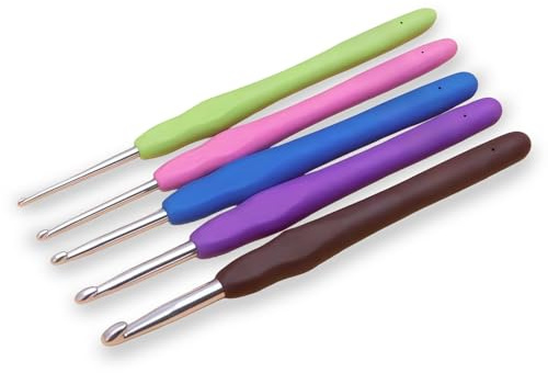 Coiejdoyy Häkelnadel, Häkelnadel Set, Stricknadeln Set, Ergonomische Häkelset Metall Häkelset mit Bunte Silikongriff, Häkelnadeln Häkel Zubehör für Anfänger Erwachsene und Kinder, 5 Stück