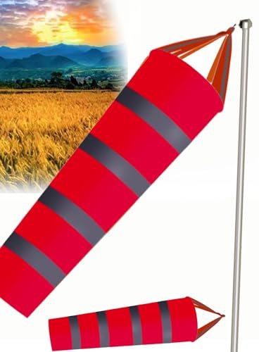 Manica per la misurazione del vento, Confezione da 2 maniche a vento riflettenti multicolori 31,5-78,8 pollici con asta in acciaio inossidabile(Red,Rod 1m-31.5)