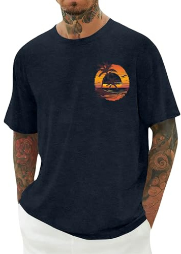 Herr Hawaii Kort Ärm T Shirt Med Gecko För Utflykt Skog Sjö Bad Adult Man Andas Snabbtorkande Komfortabel Ledig Semester Navy 2XL