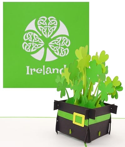 Biglietto pop-up Irlanda – Irish Shamrocks  – Biglietto di auguri 3D Ireland come souvenir, biglietto di compleanno, buono di viaggio, invito a Dublino e viaggio turno irlandese