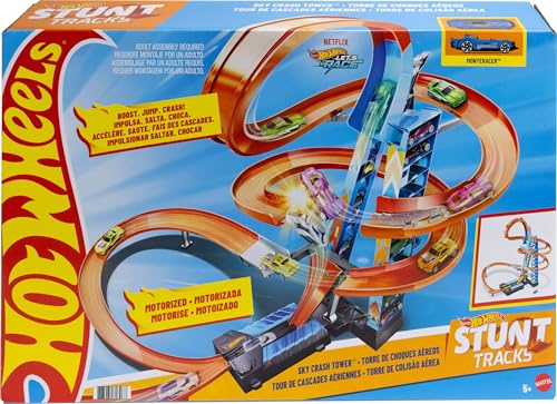 Hot Wheels GJM76 - Himmelscrash Turm 83 cm hoch mit batteriebetriebenem Beschleuniger und mit Looping, Geschenk für Kinder ab 5 Jahren