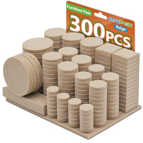 Furniture Pads 300 Pack Premium Furniture Felt Pads (Beige), Huge Quantity Self Adhesive Anti Scratch Floor Protector for Furniture Legs Hardwood with 60 Cabinet Door Bumpers