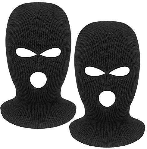 Tmflexe 2 Pack 3-Hole Full Face Mask Ski Mask Winter Balaclava Cap Knitted Face Cover for Winter Outdoor Sports （Black）