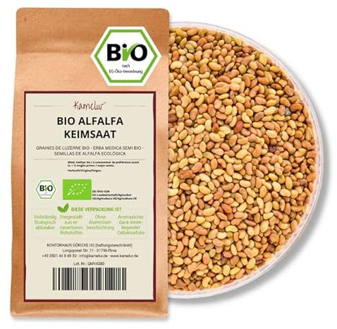 Kamelur BIO Graines germées de luzerne - Graines de luzerne BIO, graines germées sans additifs - Graines de luzerne en emballage biodégradable - 1kg