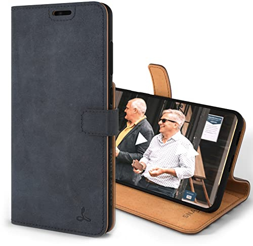 Snakehive Leather Wallet for Samsung Galaxy S21 FE 5G - Real Leather Wallet Phone Case with Viewing Stand and Card Holder - Flip Folio Cover with Card Slots (Navy)