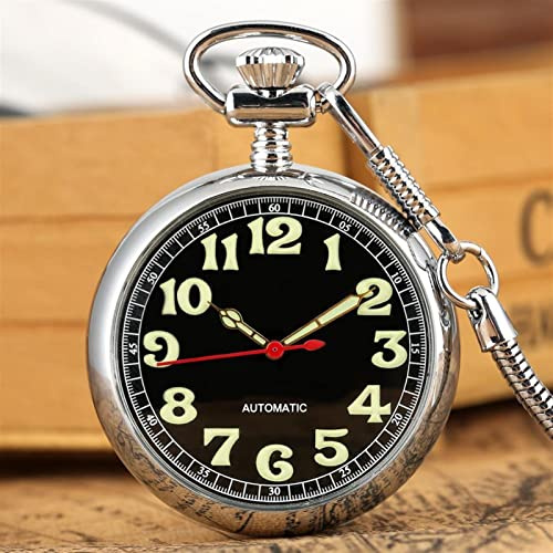WMDSYGD Numeri Luminosi di Lusso Automatico Meccanica Pocket Orologio da Tasca Auto Auto Tasca Tascabile Snake Catena di Moda Noctilucent Orologio Fluorescente Uomo Orologi da Tasca (Color : Silver)