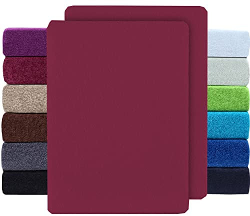 NatureMark 2er Pack FROTTEE Spannbettlaken, Spannbetttuch für kuschelig weiche Nächte, in viele Größen und Farben erhältlich | 140x200 cm - 160x200 cm - Bordeaux rot