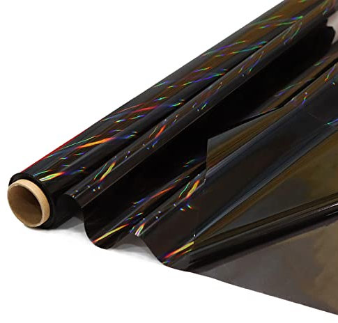 CMFYHM Iriserande svart cellofan wrap rulle I 91 cm bred x 152 cm lång I färgglad cello perfekt för korgar, presenter, godis, födelsedag semester bröllop blommig, fest konst hantverk dekoration