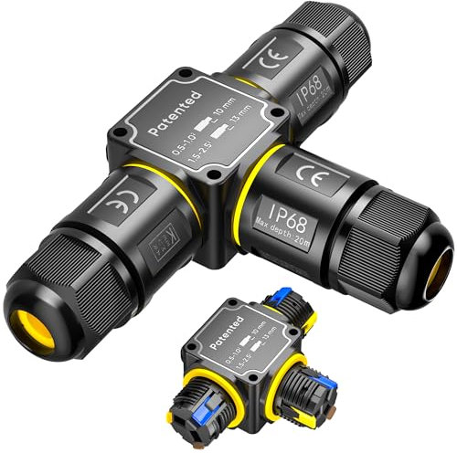 SOMELINE® IP68 Outdoor Waterproof Connector, Waterproof Junction Box - 3 Way 3 Poles Outdoor Extension Cable Protector Connector for Cable Diameter Ø4mm-12mm, Use Lever to Connect Wires Easily