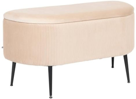 Atmosphera - Banc Coffre de Rangement Solaro - Beige Velours Côtelé, 100 x 40 x 53 cm - pour Chambre, Entrée, Bout de Lit
