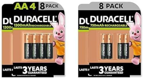 Duracell Rechargeable AA and AAA Batteries (Pack of 8 + 8), 1300 mAh NiMH, 750mAh NiMH, pre-charged, Long Lasting Power