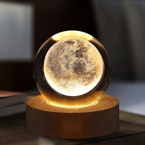 RuiDa - Lámpara nocturna de bola de cristal 3D, bola de cristal de la galaxia espacial, bola de cristal con base de madera, luz nocturna LED de la galaxia, bola de cristal del sistema solar