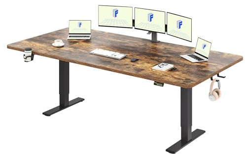 FLEXISPOT 200 * 80cm Electric Standing Desk Adjustable Standing Desk Sit Stand Up Desk Computer Desk with Hook Memory Function for Office and Home (Rustic brown+Black)