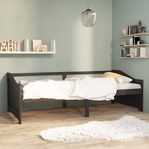 LAPOOH 3-sitsig dagbädd mörkgrå massiv furu 90 x 200 cm, dagsäng, gästsängsram, platsbesparande dagbädd, gästbädd-322168
