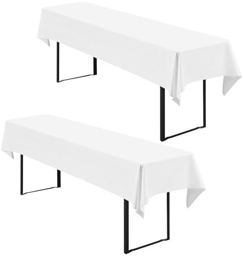 Teruntrue 2 Stück Biertischdecke 250x100cm, Tischdecke Biertisch für Für Biertische mit Einer Breite von 50 cm und Einer Breite von 70 cm (Weiß)