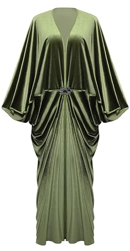 BABEYOND 1920s Velvet Cocoon Gown - Hollywood Style Robe Great Gatsby Party Outfit Women Batwing Sleeves Art Deco Coat Robe, Green, One Size