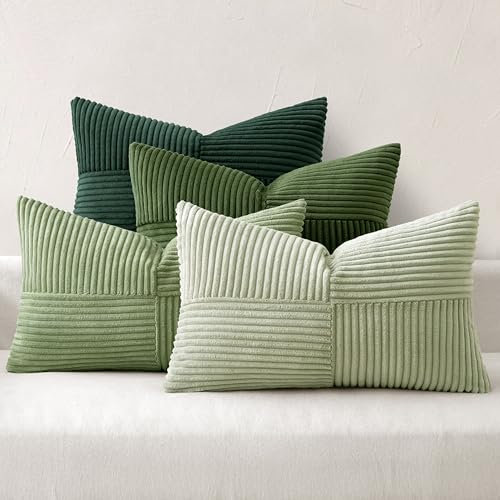 MIULEE 4er Set Kissenbezug 30x50 cm Kordsamt Sofakissen Weihnachten Patchwork Grün Serie Dekokissenhülle Zierkissenbezüge Rechteckig Zierkissen für Sofa Wohnzimmer Schlafzimmer