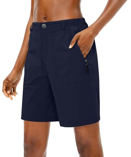 Women's Lightweight Golf Shorts Quick Drying Breathable Zipper Button Sports Shorts with Elastic Waistband Beach Short Pants with Pockets Dark Blue