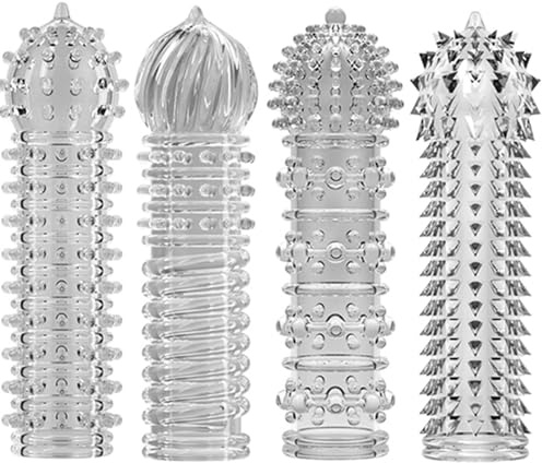 Fundas Para Pene En Juguetes Eróticos Juego 4 Piezas Transparente Tpe, Alargador De Pene Texturas Elevadas Diferentes, Aumenta Grosor Eyaculación Retardada, cuffs cover sex toy set