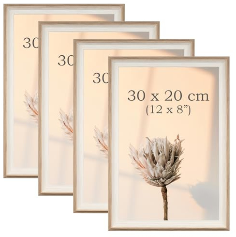YoHyien 4 Piezas Marcos de Fotos, Marcos para Cuadros de Sobremesa de Pie, Portaretratos para Fotos para Pared, Picture Frame for Wall (Grano de Madera, 20 x 30 cm)