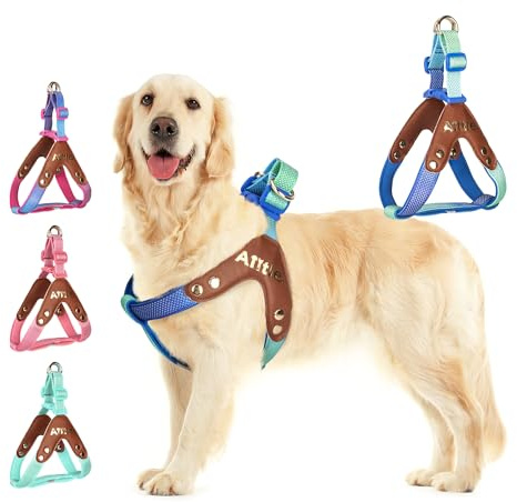 AIITLE Anti-Zug-Hundegeschirr – Weiche, verstellbare, reflektierende, gepolsterte Weste für kleine, mittelgroße und große Hunde, würgefrei beim Spazierengehen, Laufen und Camping, Blau-Farbverlauf M
