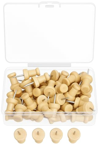 50PCS Wooden Push Pins - Drawing Pins - Rustproof Drawing Pins - With Storage Box - For School Office Home Supplies