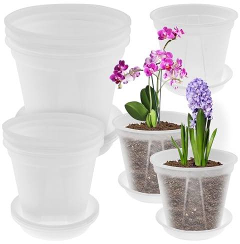 9Pcs Clear Orchid Pots 12/15/18cm Clear Plastic Plant Pots with Holes Lightweight Transparent Nursery Flower Pot Seed Seedling Pot for Indoor Outdoor Root Growing for Orchid, Peace Lily, Snake Plant