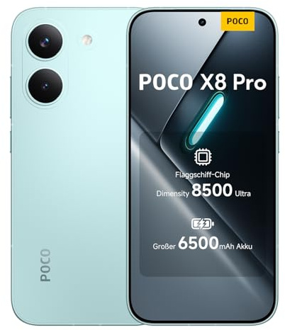 XIAOMI Poco X8 Pro Smartphone 12GB+512GB, Handy mit Android, Dimensity 8500-Ultra Prozessor, 6500mAh Akku, Ultra-helles AMOLED Display, 50MP Sony IMX882 Hauptkamera mit OIS, Grün, 3 Jahre Garantie
