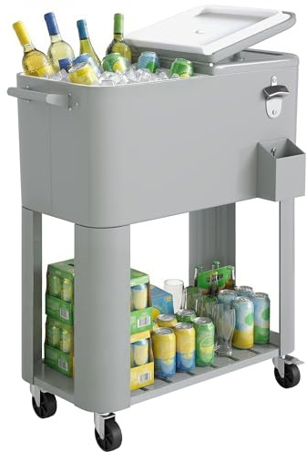 Outsunny Carrito Nevera de 76L con Ruedas con 2 Asas 92x39x81 cm Plateado