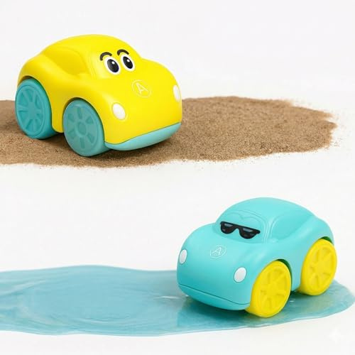 Toyana Toy Cars for 1 2 3 Year Old Boys & Girls (Pack of 2) 2-in-1 Water Floating & Land Toy Car for Toddlers, Wind-Up Bath Toys for Pool, Beach, Bath Time Play Sensory Gift for Babies
