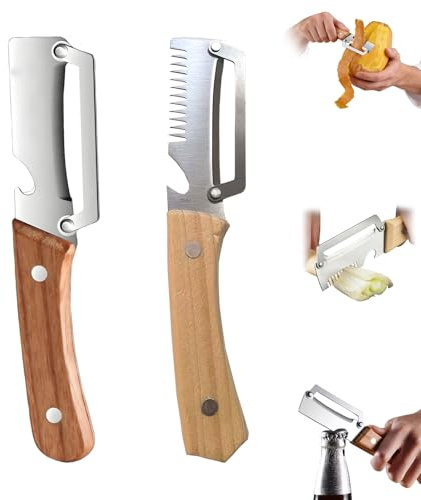 Pelapatate Multifunzionale, Pelapatate Professionale Con Manico In Legno, (Sbucciare + Tagliare A Julienne)2Pz, Pela Patate E Verdure Per La Cucina, Il Campeggio E L'Uso Domestico (C)