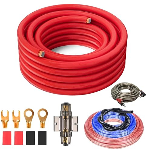 Kit de Câblage Amplificateur, 4GA Amplificateur Haut Parleur Voiture Câble Alimentation Ampli Voiture Câble pour Caisson de Basses, Câblage Amplificateur de Voiture pour La Plupart des Voitures
