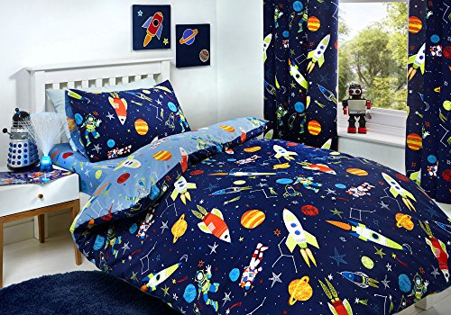 Bedlam - Supersonic - Glow In The Dark Duvet Cover Set, Junior Bed Size, Blue Bedding