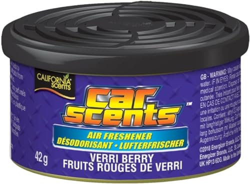 California Scents Ambientador de coche en Lata - Fragancia Duradera de Frutos del Bosque (Hasta 30 Días) - Control de Intensidad de Olor para un Ambiente Fresco y Personalizado en tu Coche, 42g