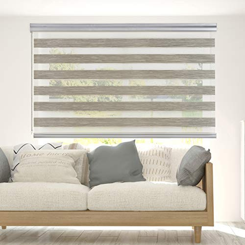 Estores Noche y Día Premium con galería y cadeneta en Aluminio de Máxima Calidad para Ventanas y Puertas, Estores enrollables de Alta Gama Color Textura Beige 120x250 cm (Ancho x Alto) STORESDECO