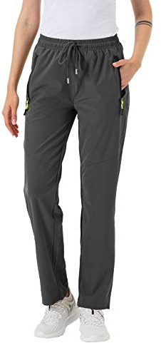 donhobo Womens Walking Trousers Elastic Wasit Lightweight Hiking Trouser for Women Quick Dry Ladies Cargo Pants Casual Joggers with Zip Pockets(Dark Grey XXL)