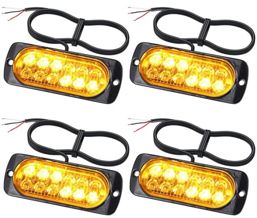 EYPINS 4X 12 LED Frontblitzer, Blinklicht Stroboskop Warnlicht Warnleuchte Notfall Warnung Blitzer Dash Strobe 48W 18 Blinkmodi für 12/24V Truck Traktor LKW Auto Emergency Gabelstapler, E57, Orange