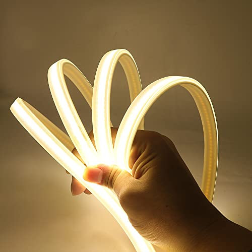 XUNATA Striscia LED COB Flessibile 220V, (Bianco Naturale, 2m), IP65 Impermeabile, Nastri LED ad Alta Luminosità da 576 LEDs con Cavo di Alimentazione