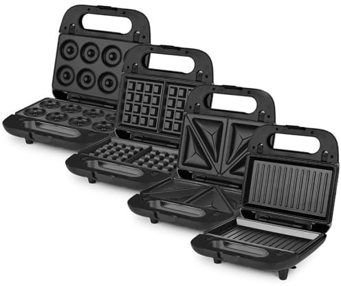 Weasy 4-in-1 Toaster JOY600 750W, austauschbare Platten, für Sandwiches, Waffeln, zum Grillen oder für Donuts, Hitzeschutz, antihaftbeschichtet, einfache und schnelle Reinigung