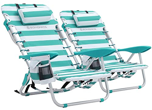 SONGMICS Strandstol Set med 2, Hopfällbar Solstol i Aluminium, Max 150 kg