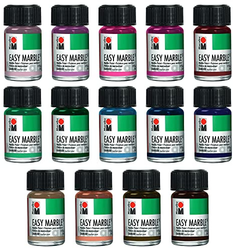 Marabu Easy Marble Paint Set - 14 Basic and Pastel Colors Marbling Paint Kit for Kids and Adults - Hydro Dipping, Tumbler Making, Paper - 2022 Release